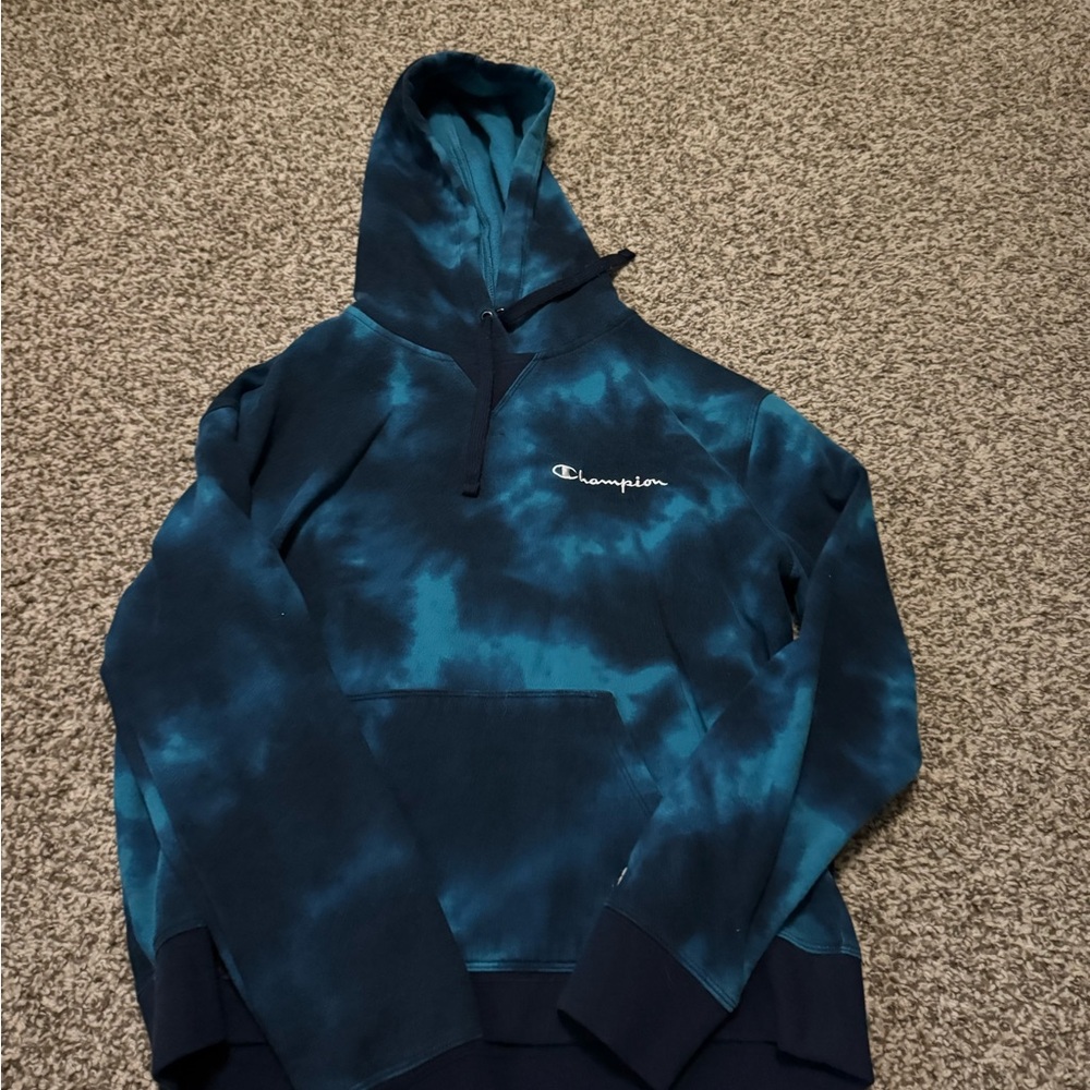 Champion Women’s Navy and Teal Tie-Dye Hoodie